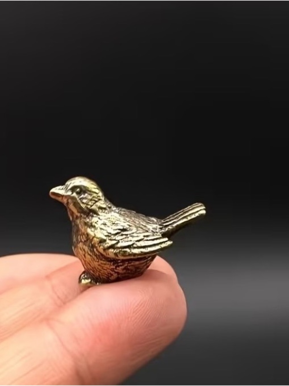 Miniature Brass Sparrow Figurine - Gold Accent Decorative Bird